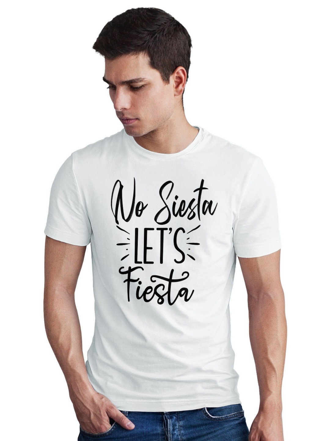 Seekbuylove Men Bio Finish No Siesta Lets Fiesta Round Neck Pure Cotton T-shirt