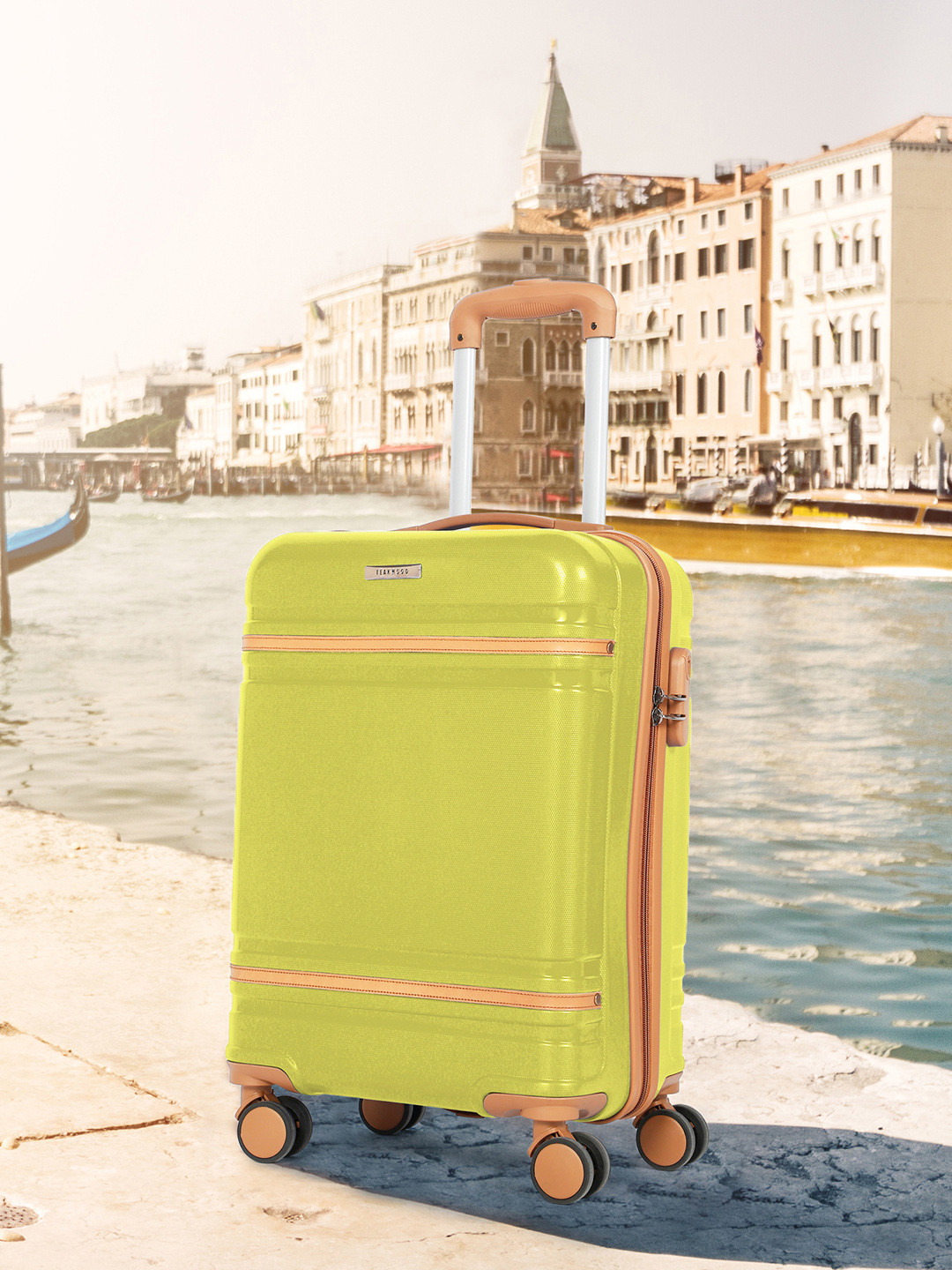 Teakwood Leathers Unisex Textured Hard Cabin Suitcase Trolley Bag- 38L