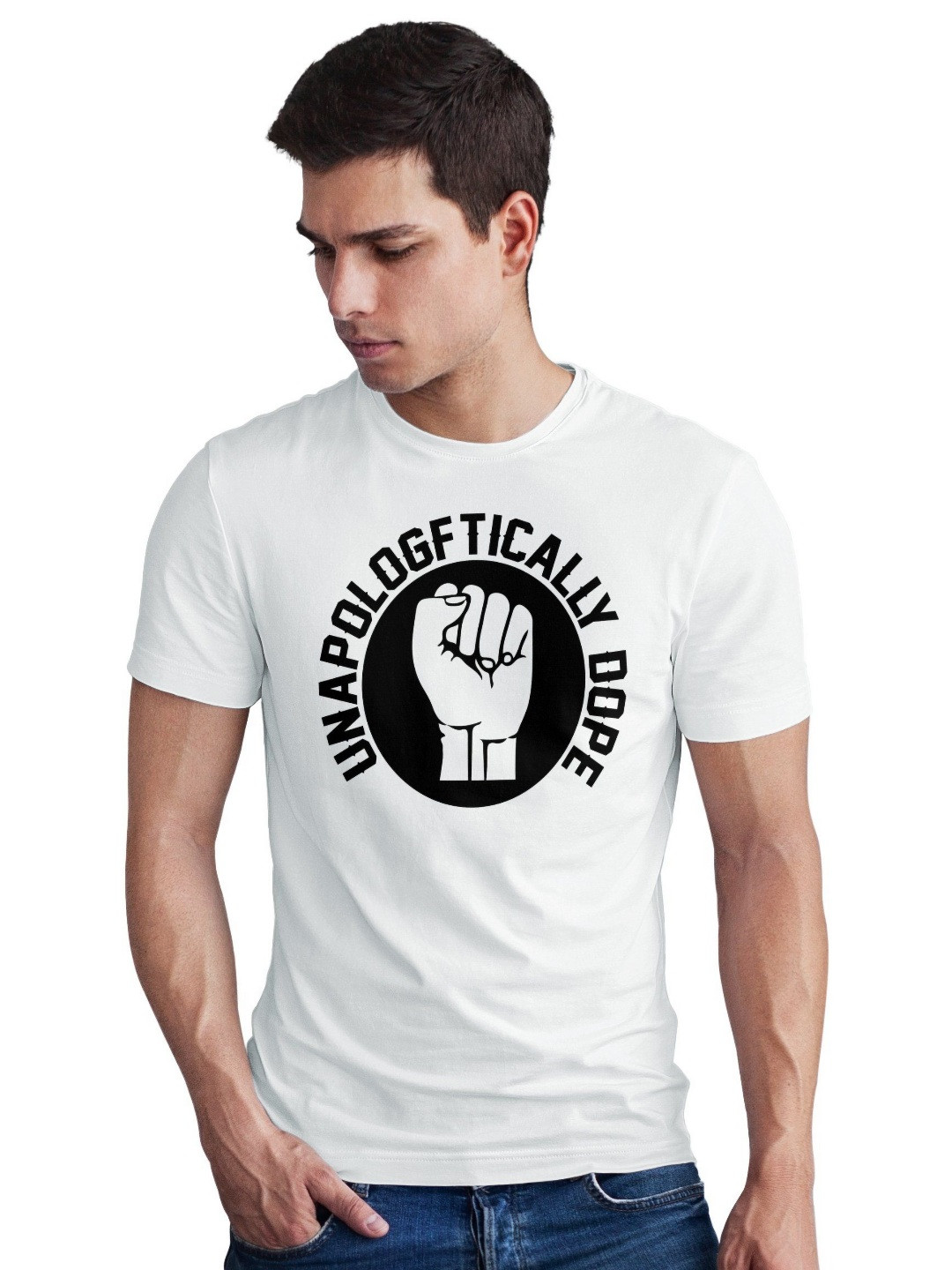 Seekbuylove Men Bio Finish Unapologetically Dope Fist Round Neck Pure Cotton T-shirt