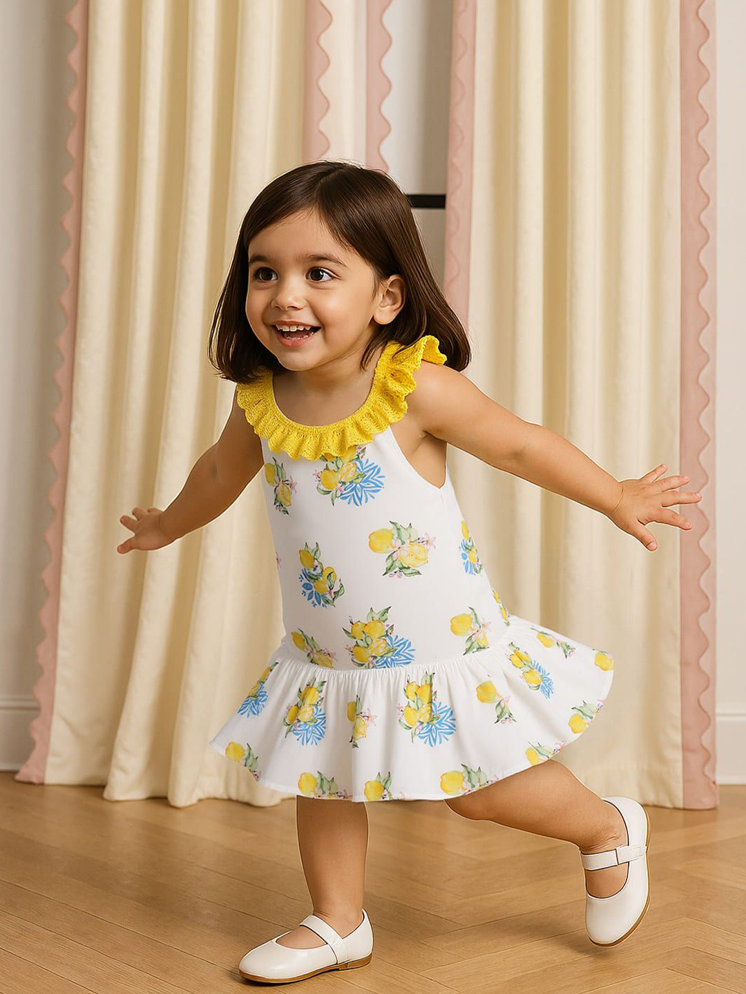 Nauti Nati Girls Lemon Print White Dress