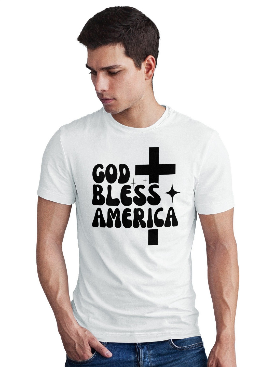 Seekbuylove God Bless America Typography Printed Cotton Bio Finish T-shirt