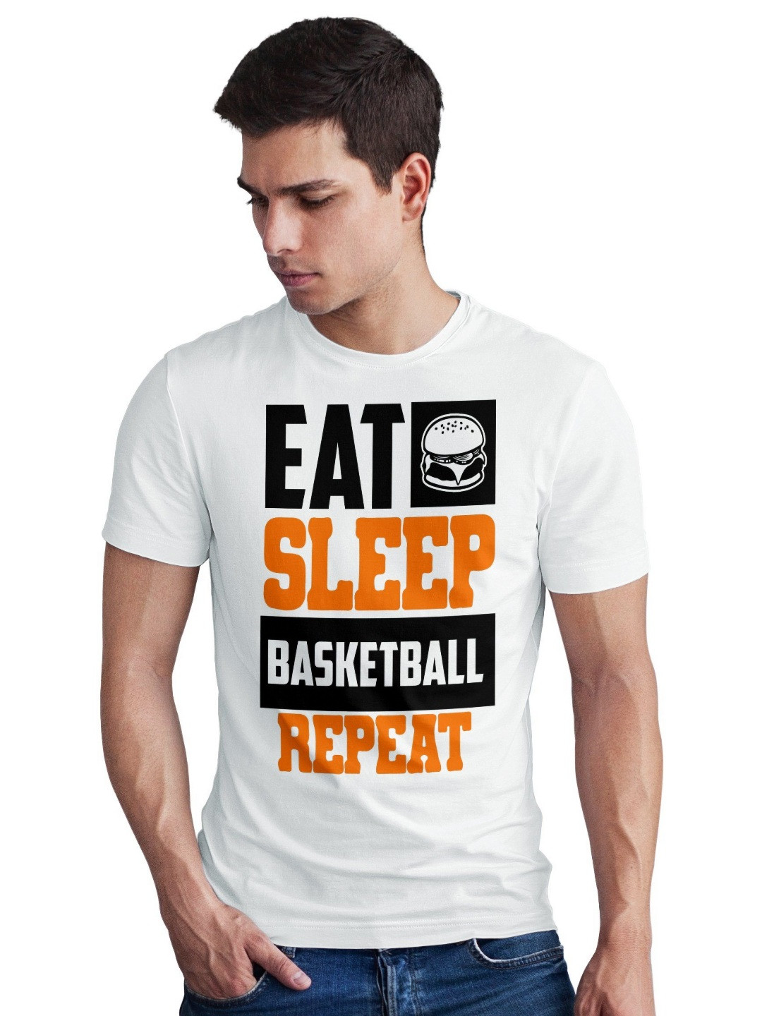 Seekbuylove Men Bio Finish Eat Sleep Basketball Repeat Round Neck Pure Cotton T-shirt