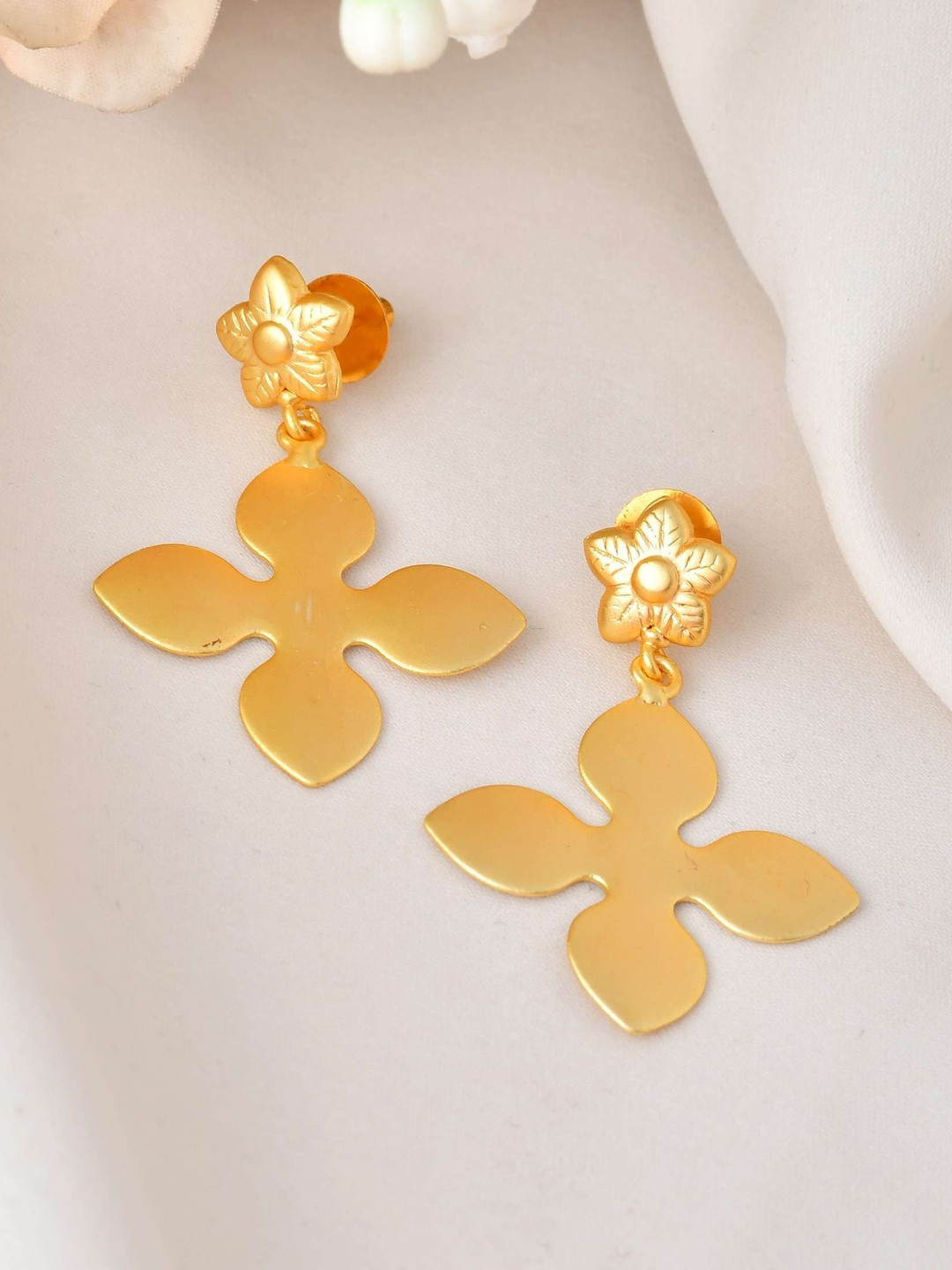 Jewels Nest Stainless Steel Gold-Plated Floral Shaped Elegant Drop Earrings