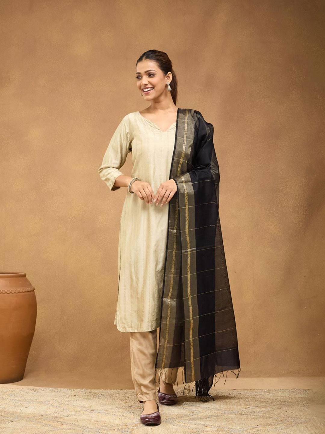 Fabindia Striped Cotton Silk Dupatta