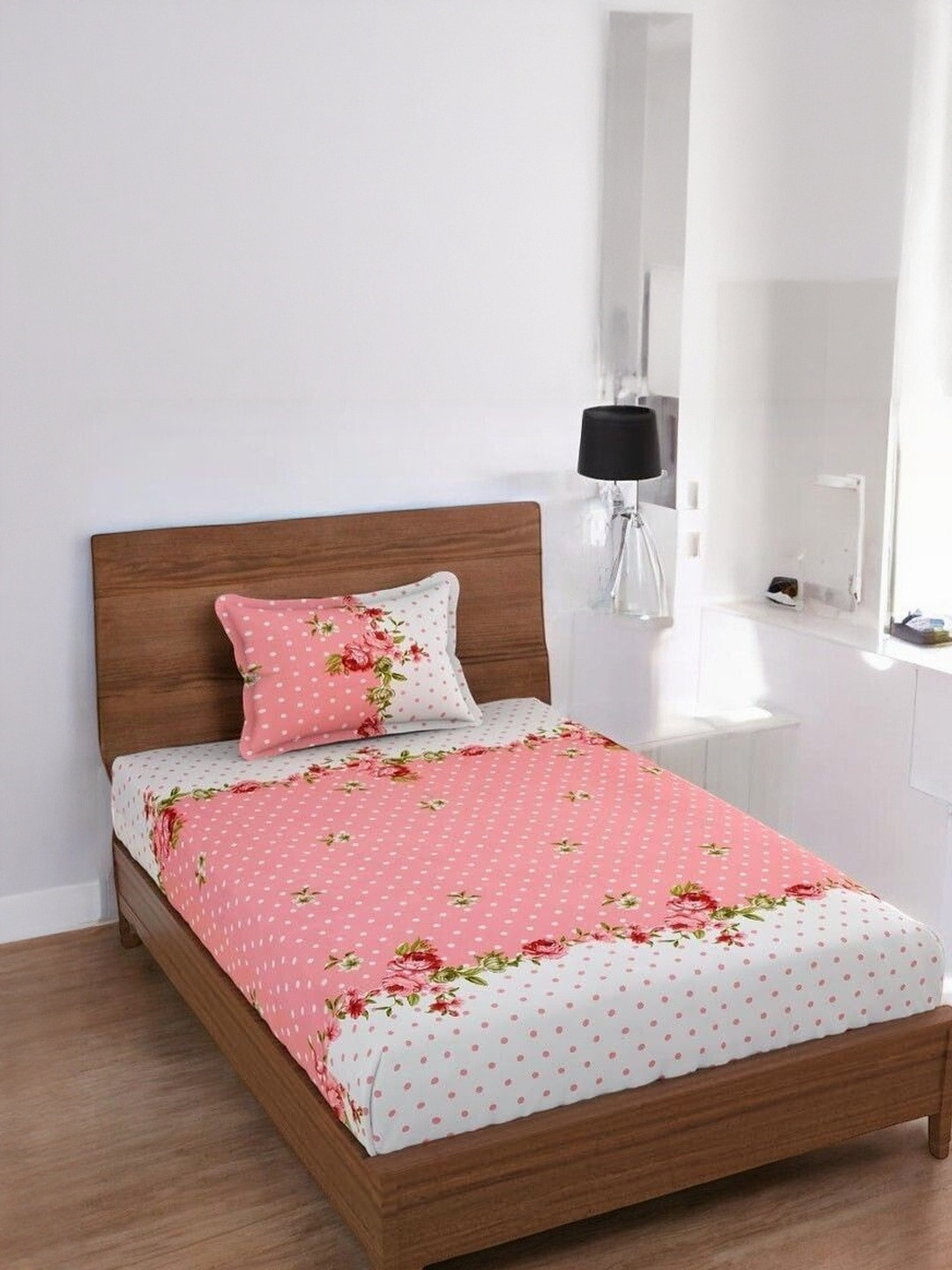 WELLNEST Pink 110 TC Cotton Single Bedsheets