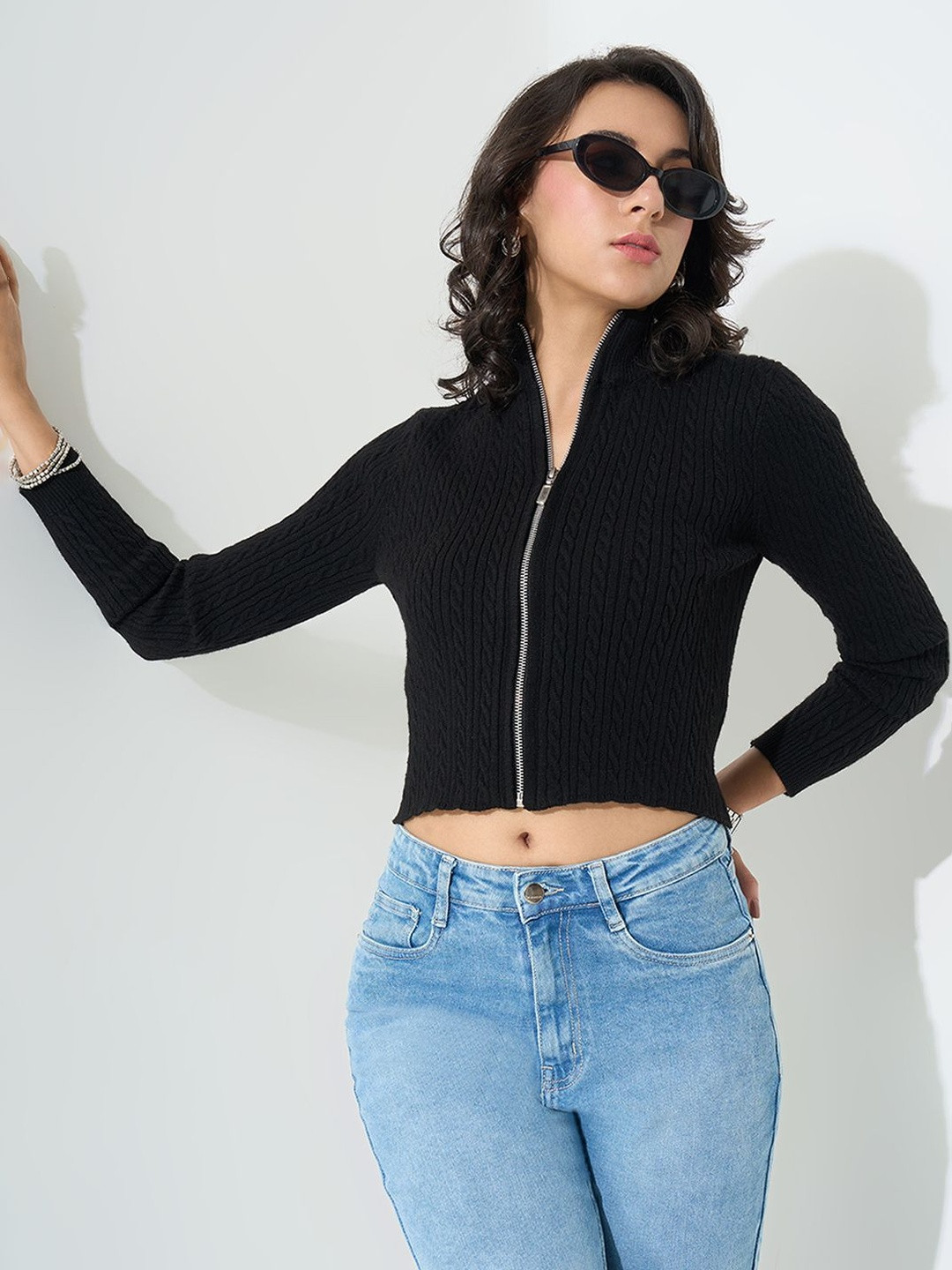 SF JEANS by Pantaloons Women Self Design Ribbed Crop Top