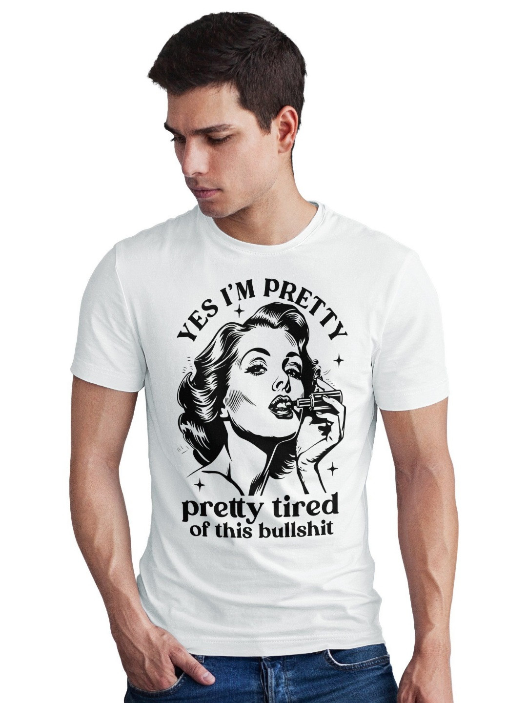 Seekbuylove Men Bio Finish Pretty Tired Slogan Round Neck Pure Cotton T-shirt