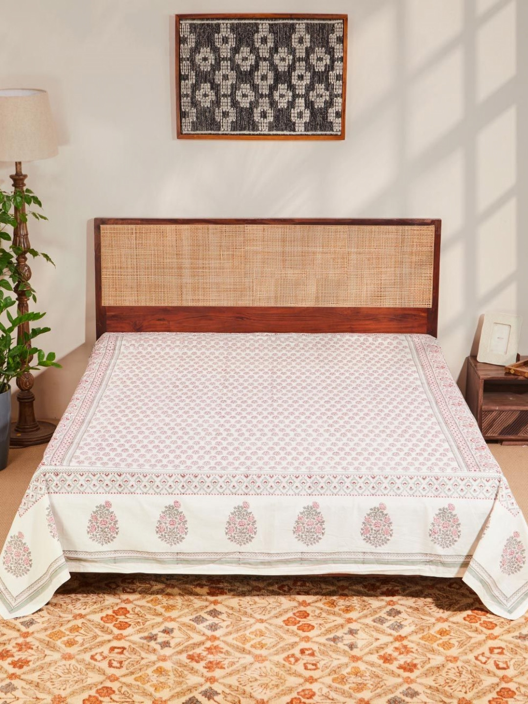 Fabindia Nazneen Red & Off White Printed Single Cotton Bed Cover