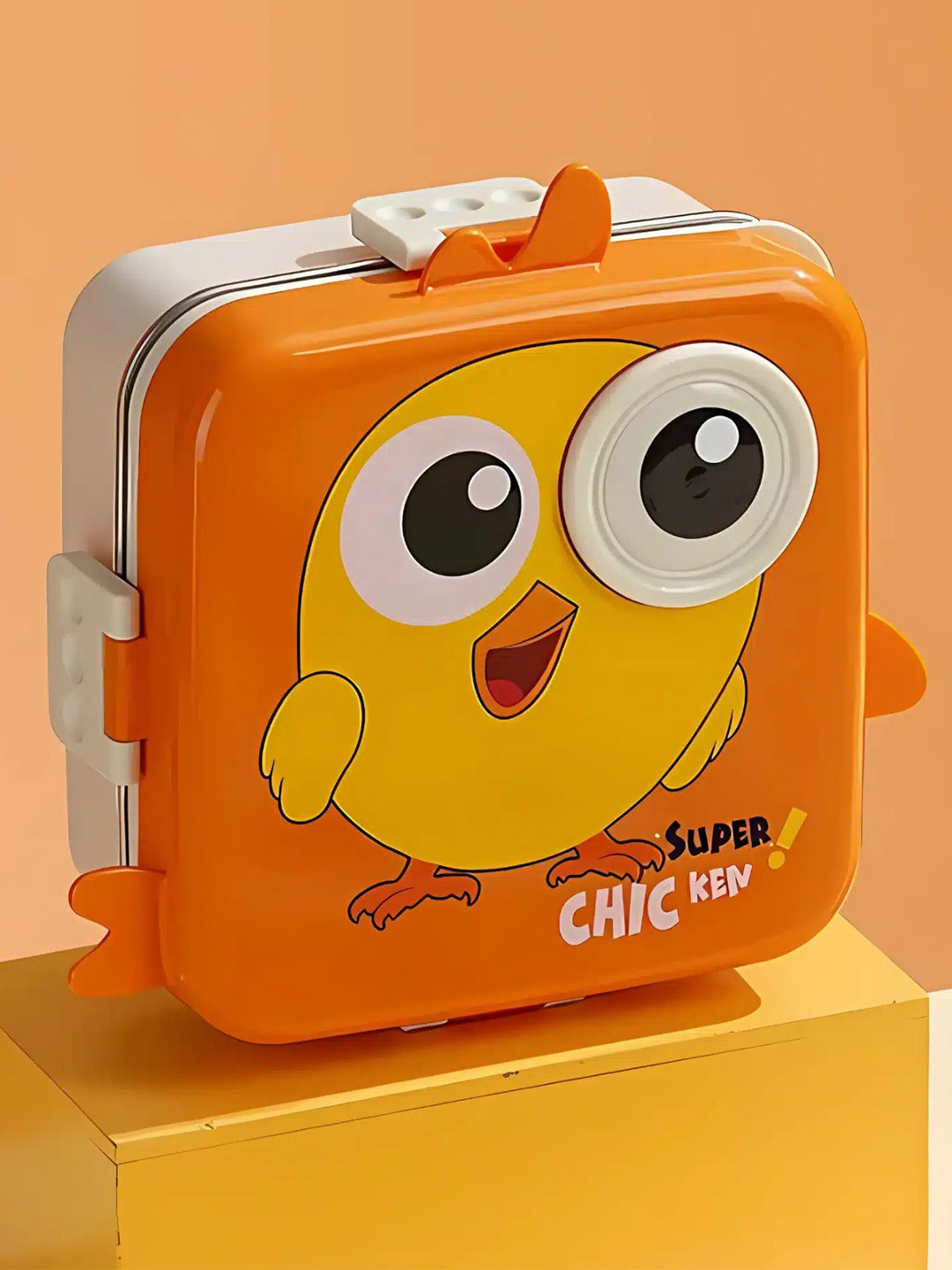 Kidoyz Kids Orange & Yellow Cartoon Characters Printed 3 Compartment Lunch Box