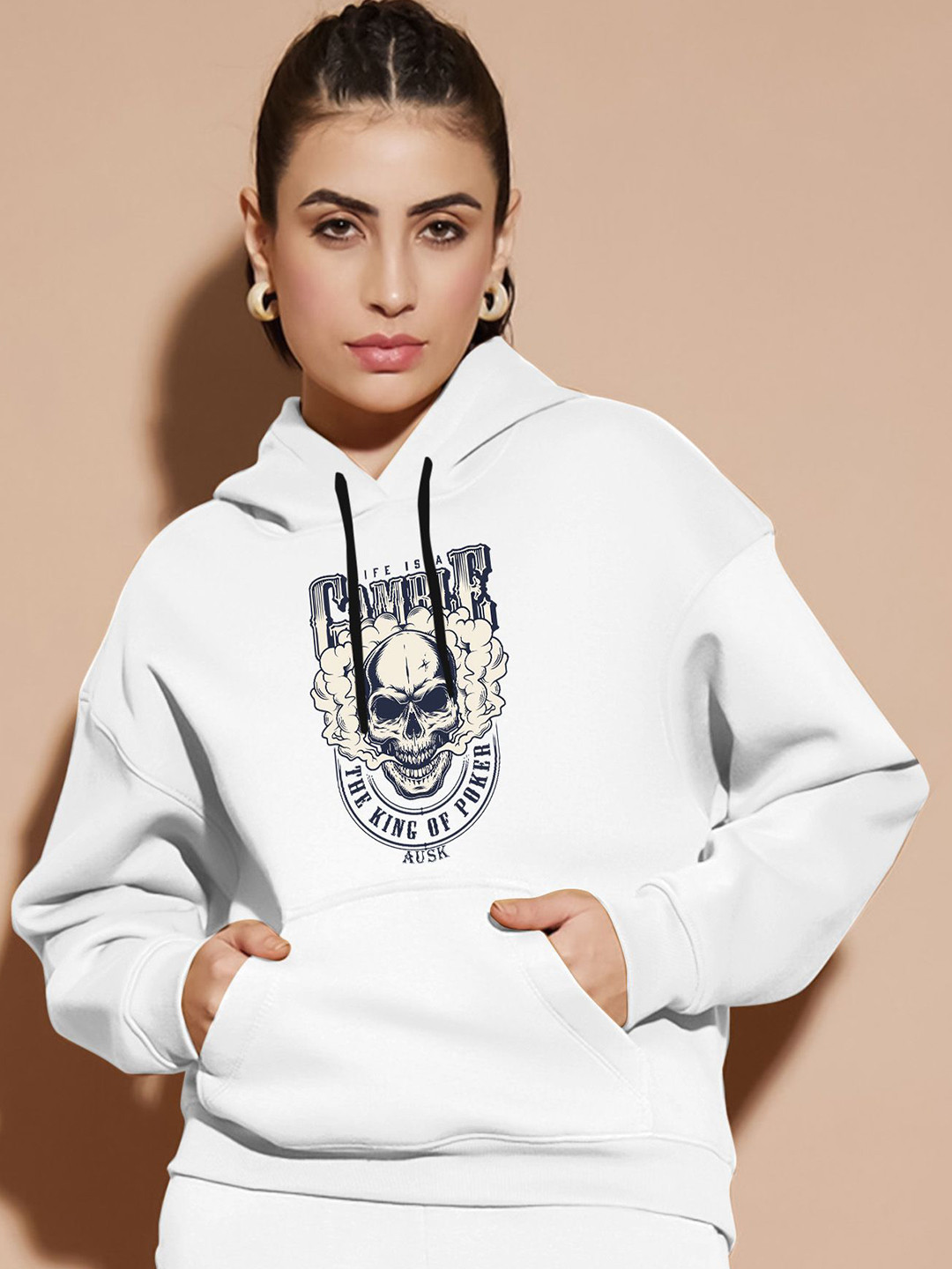 AUSK Women Grunge Printed Hooded Long Sleeves Pullover Sweatshirt