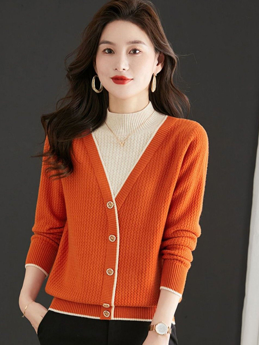 StyleCast Two-In-One Layered Long Sleeves V-Neck Cardigan Sweater