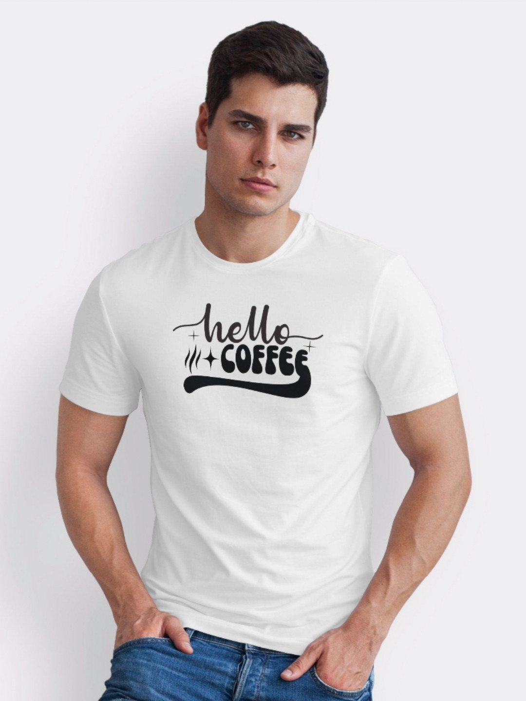 Seekbuylove Men Bio Finish Hello Coffee Round Neck Pure Cotton T-shirt