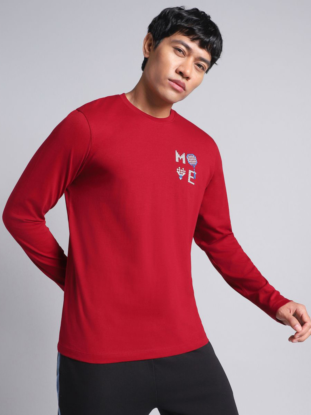 Men's Maroon Courtside Print Full Sleeve T-shirt