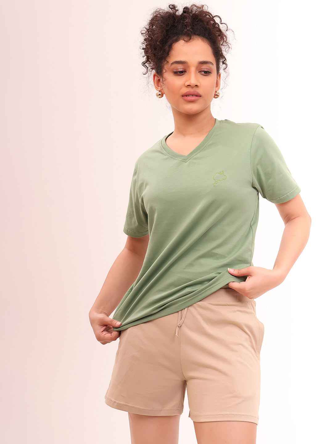 NAP STORY Women V-Neck Short Sleeve Cotton Lounge Tshirts