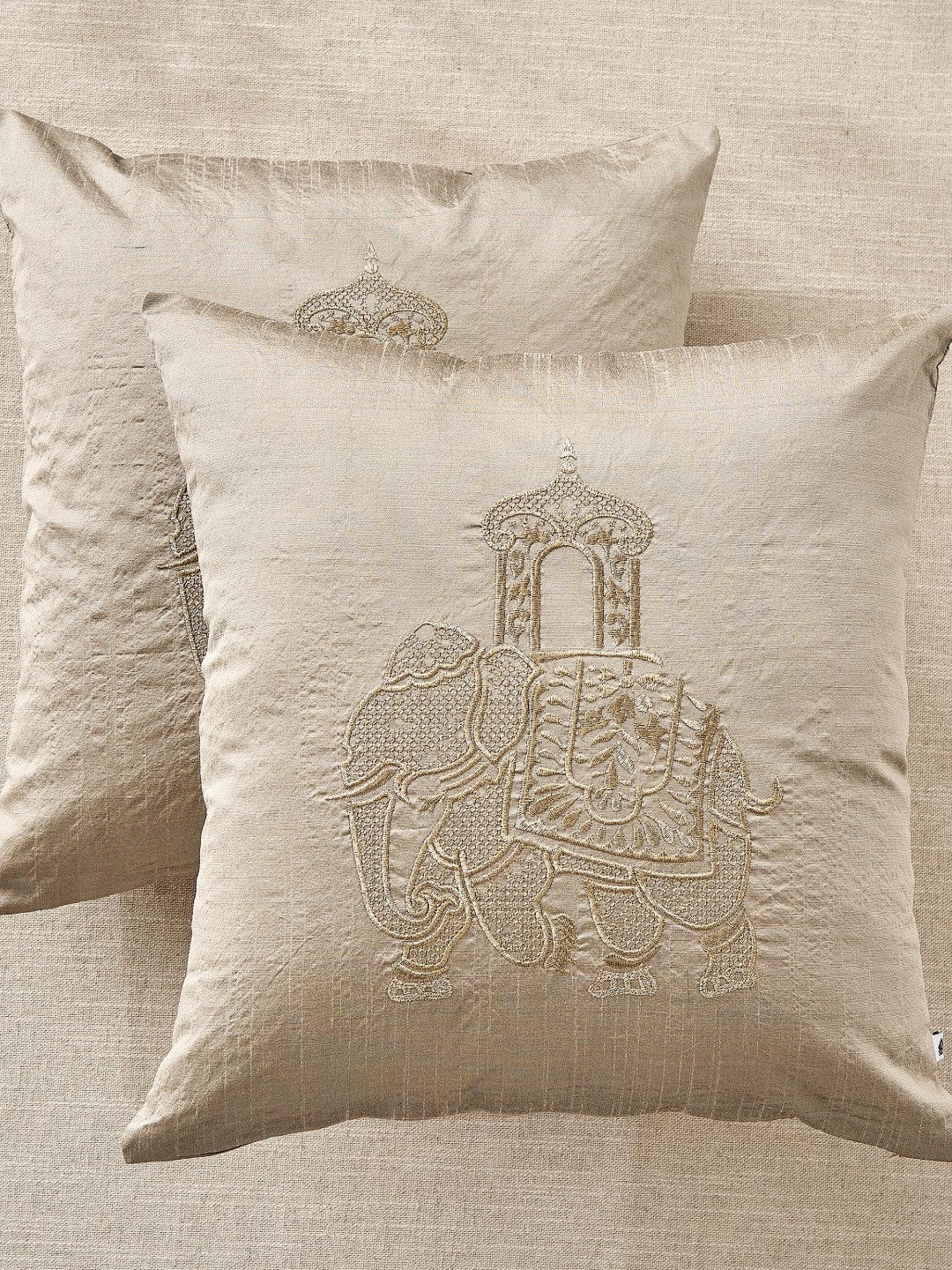 Home Centre Velin Brown 2 Pieces Elephant Embroidered Square Cushion Covers