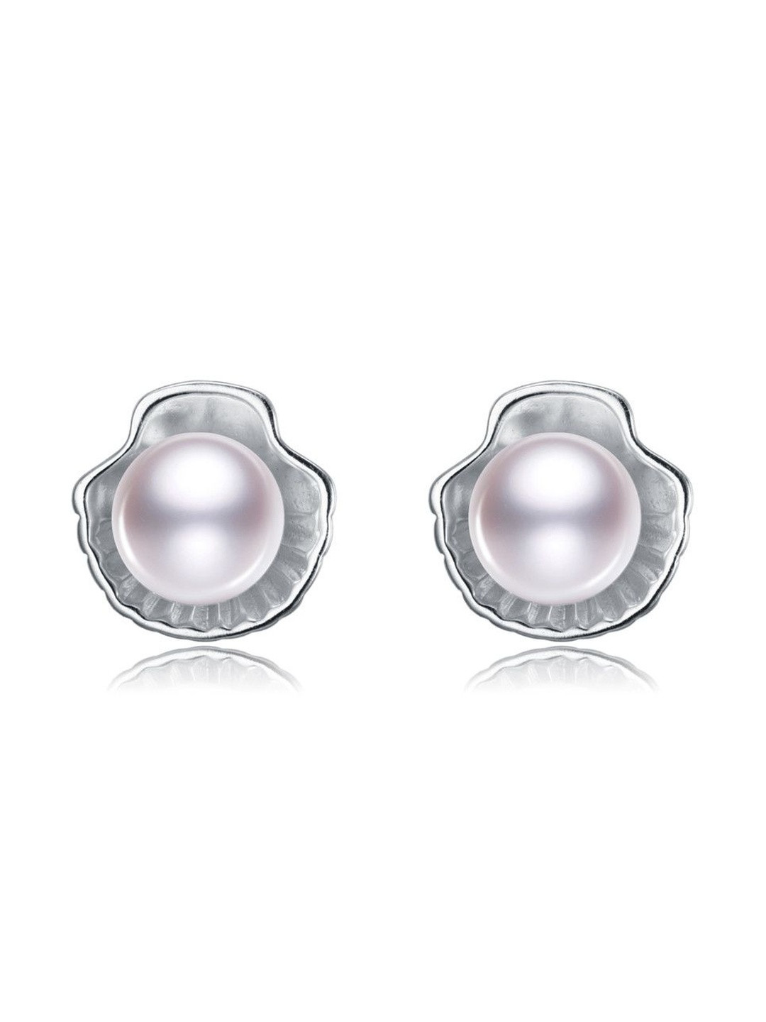MYSTICFLAVIA Oyster Shape Natural Large Pearl Silver Earrings