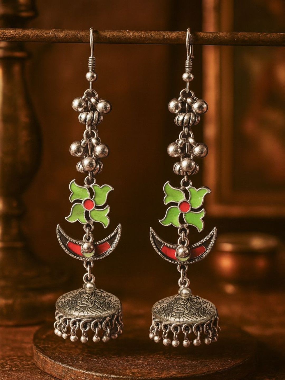EVERSTYLISH RAJASVI Silver-Plated Oxidised Dome Shaped Jhumkas