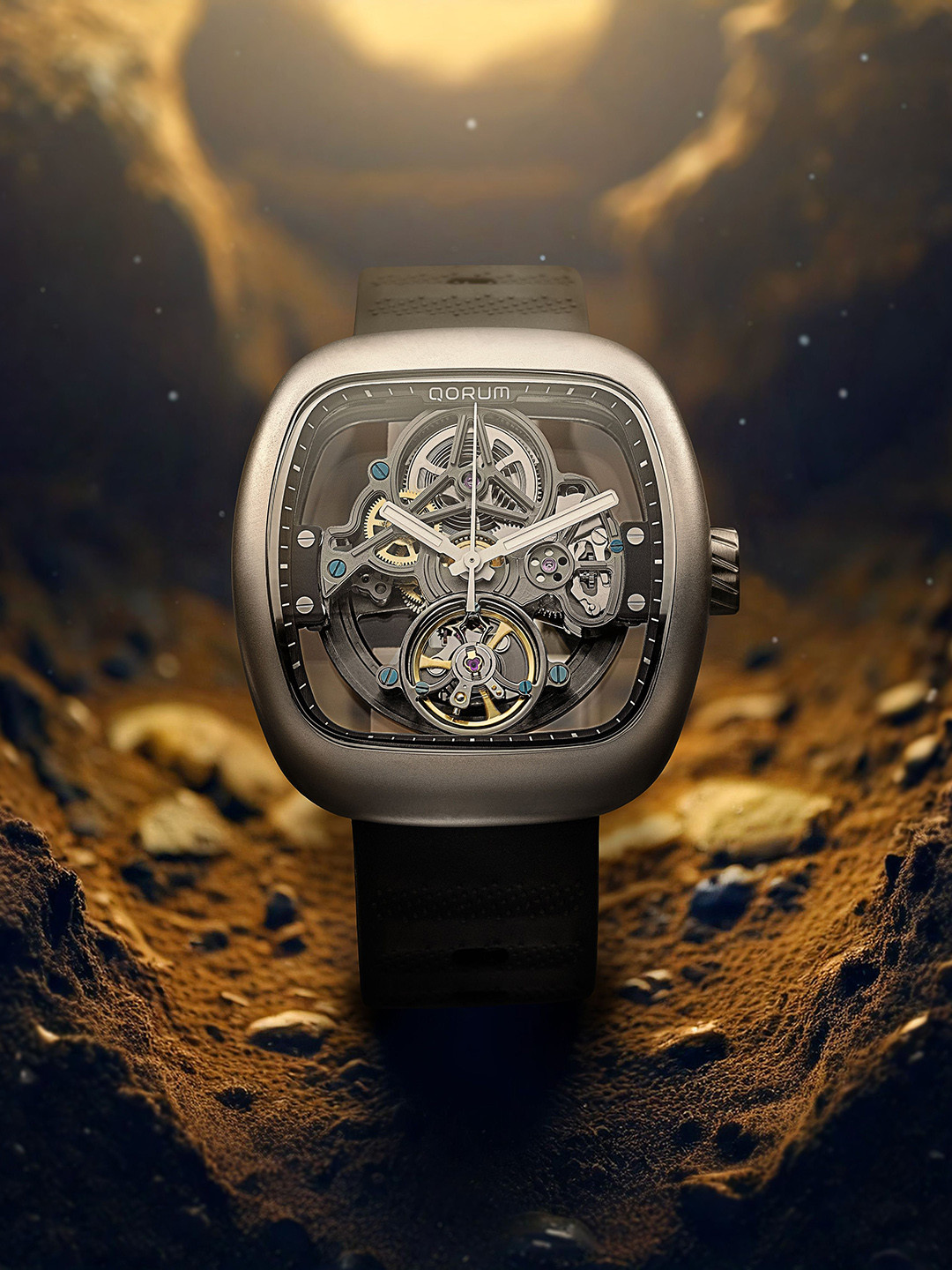 QORUM INDIA Men Skeleton Dial Analogue Motion Powered Watch QI 9172 G-Black Dial 02