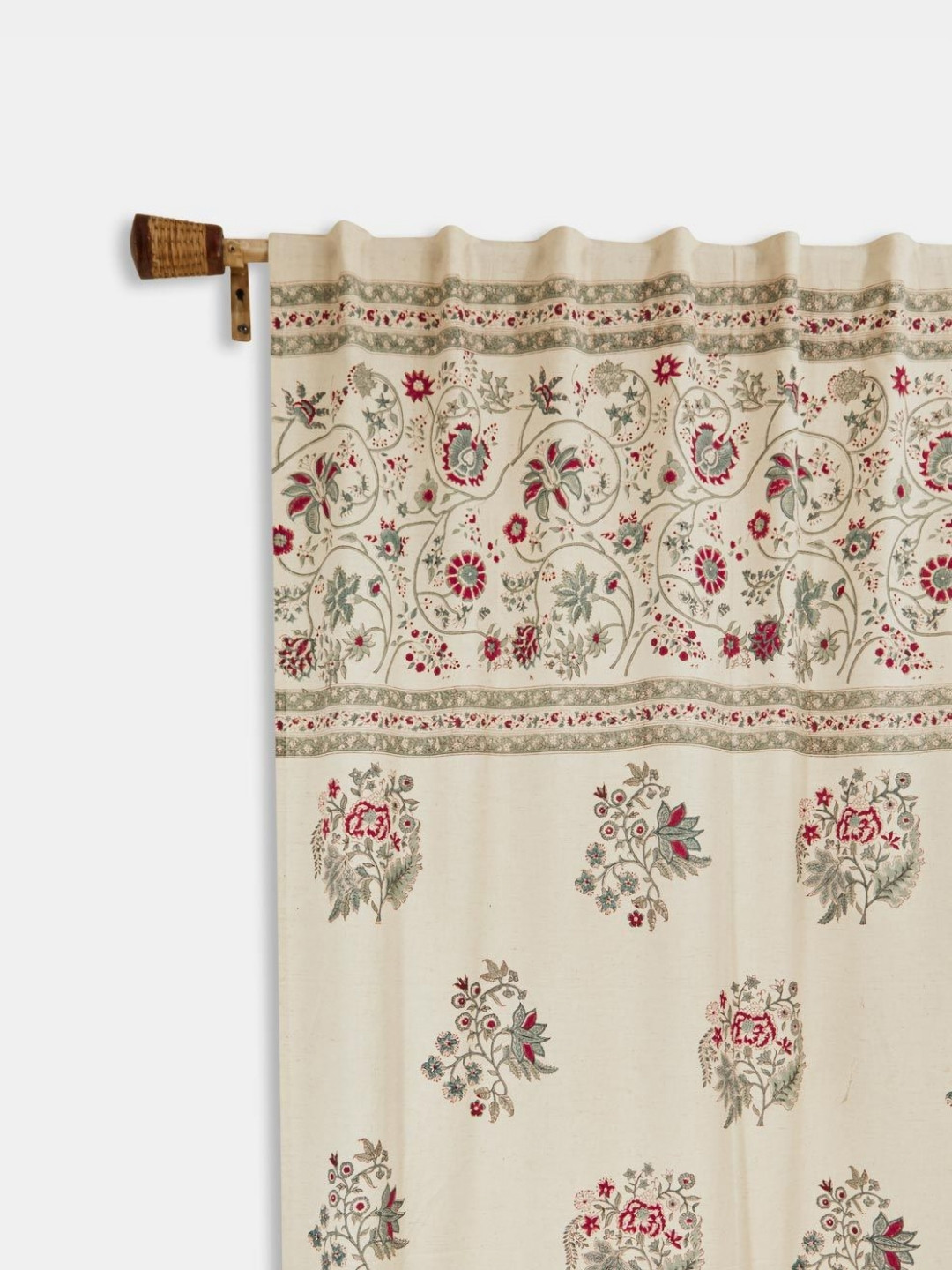 Fabindia Nazm Cream-Coloured & Red Floral Printed Long Door Curtain