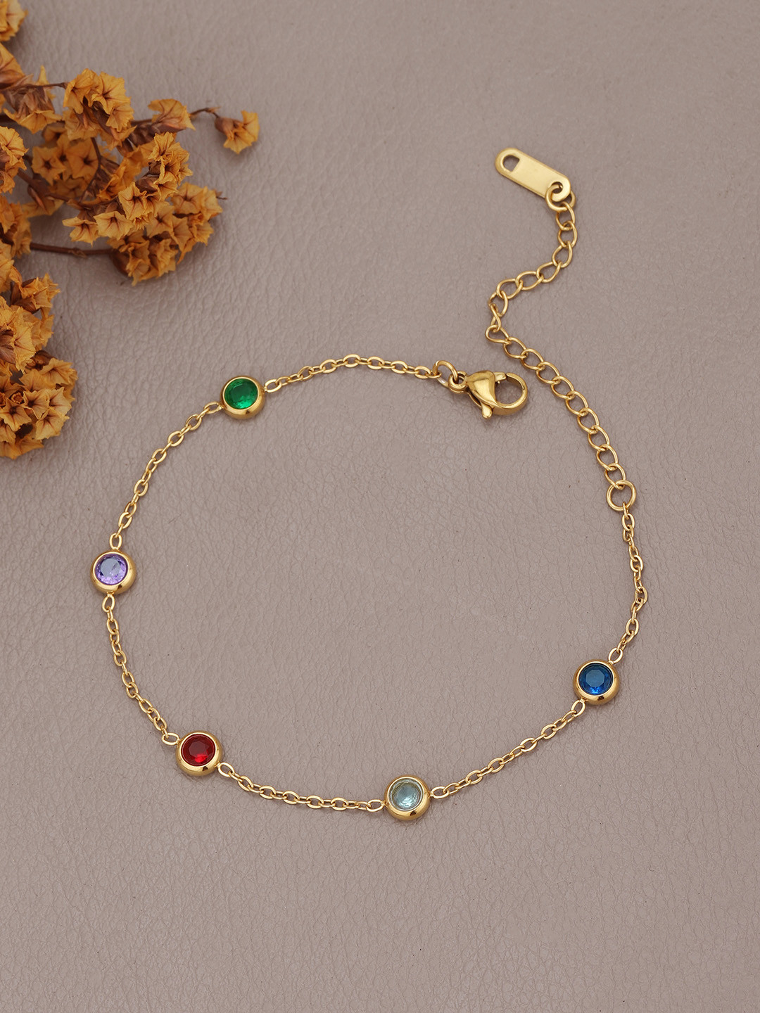 Gold Plated Multi Color CZ Wraparound Bracelet