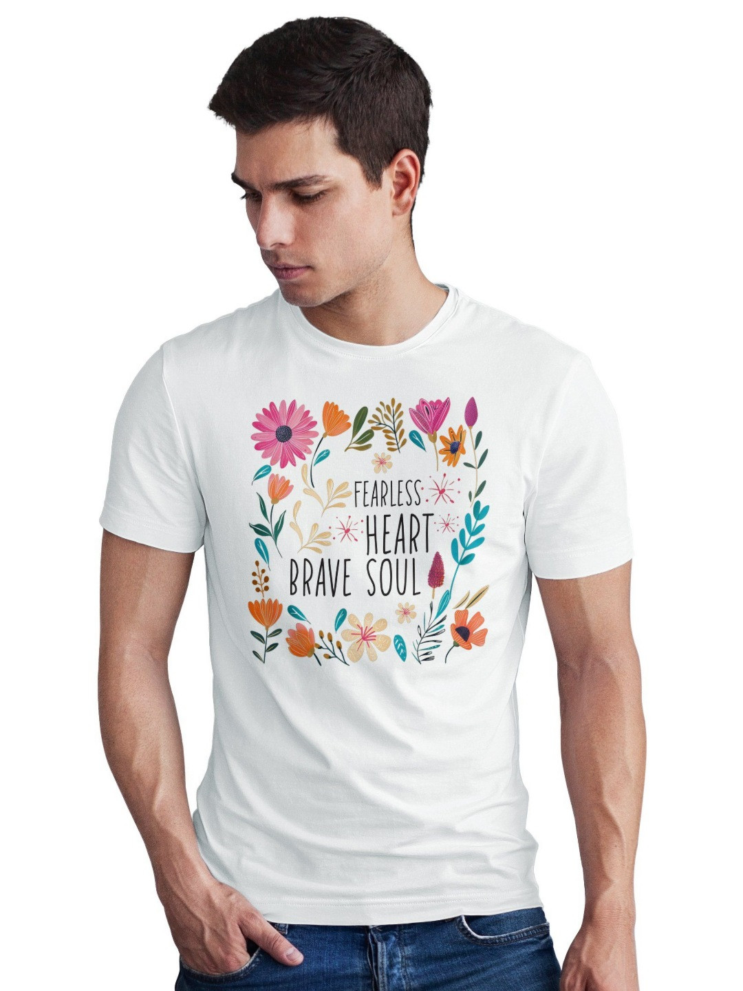 Seekbuylove Men Bio Finish Fearless Heart Brave Soul Round Neck Pure Cotton T-shirt