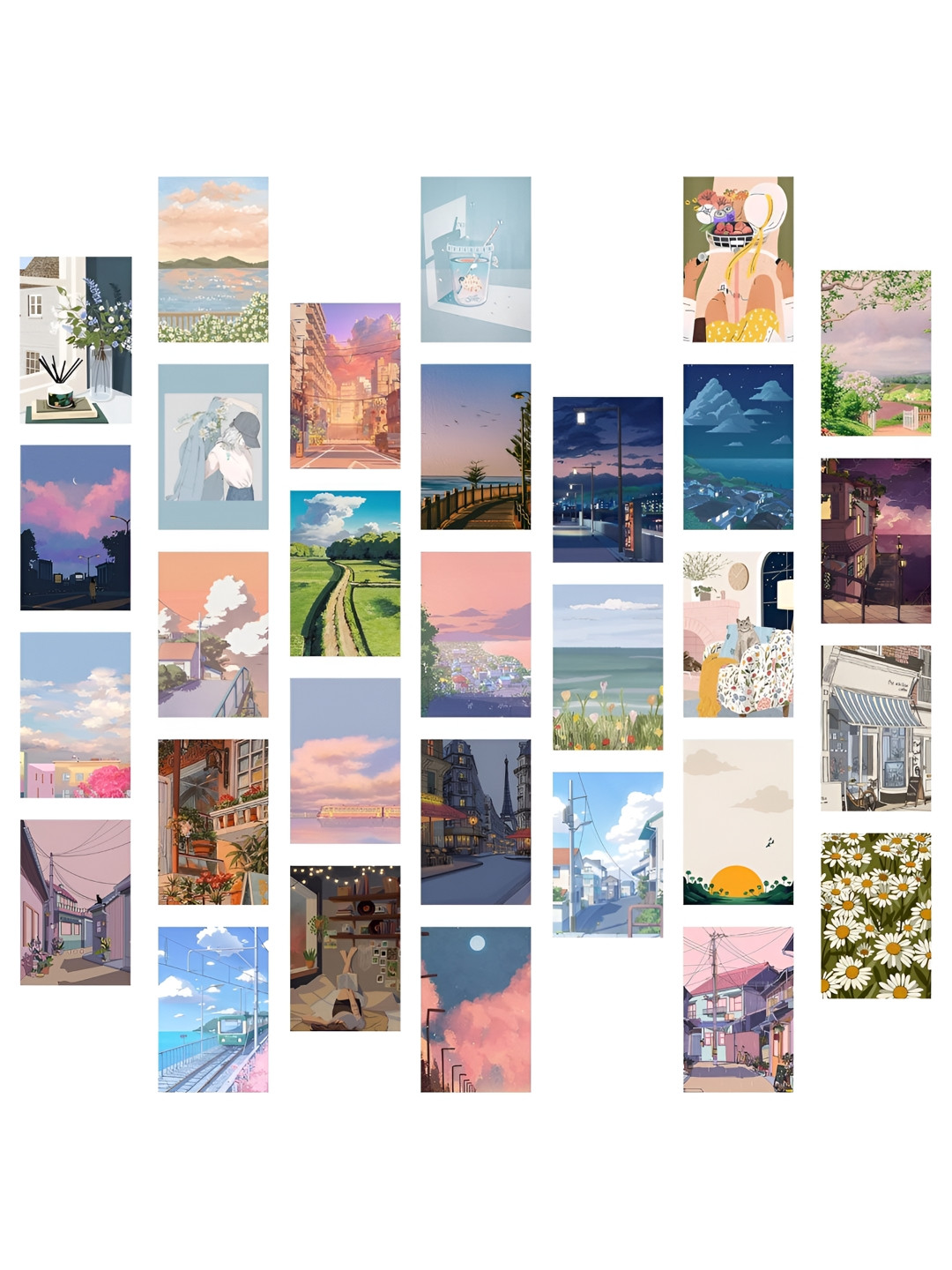 UNQUOTE White & Blue 30 Pieces Cartoon Characters Decals & Stickers