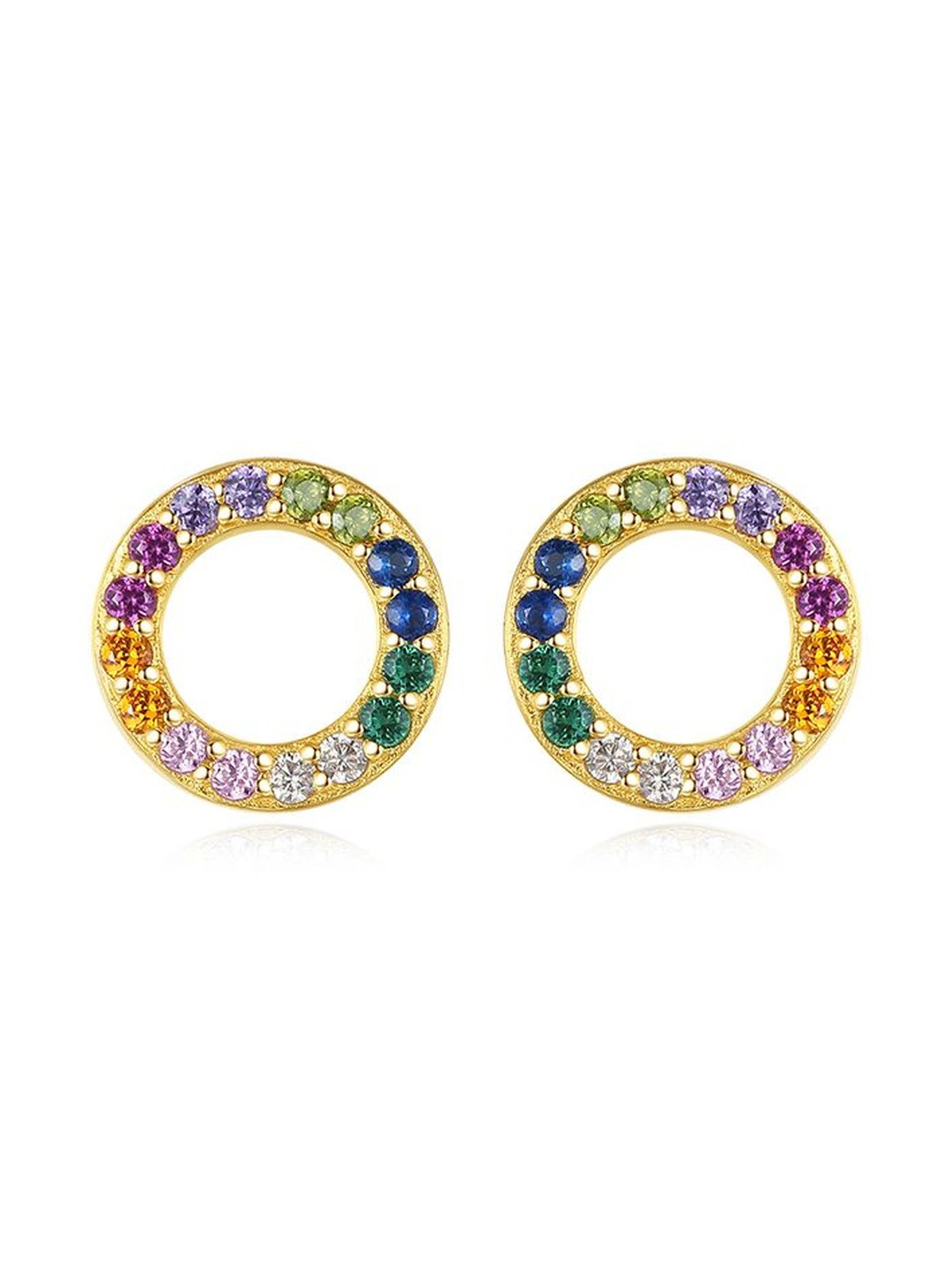 MYSTICFLAVIA Mini Circle Rainbow Zircon Studded Silver Earrings