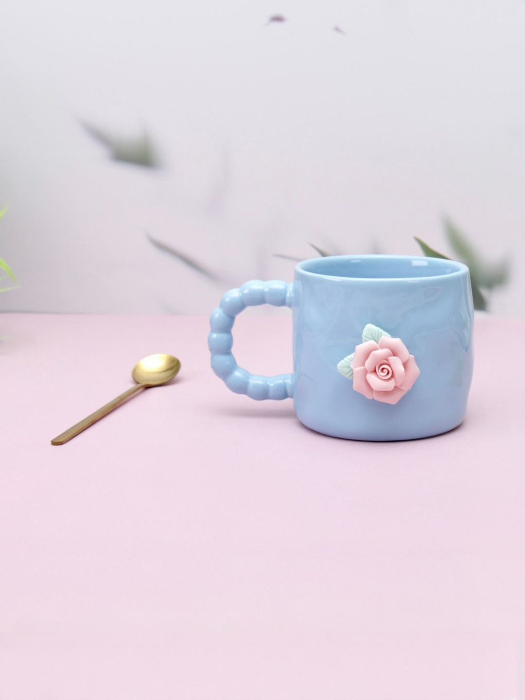 peppy little things Blue Textured French Rose Blue Ceramic Coffee Mug