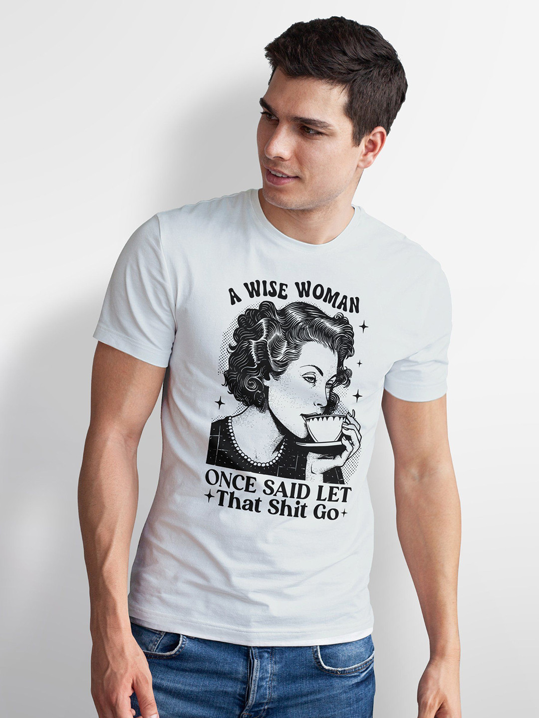 Seekbuylove Men Bio Finish Wise Woman Round Neck Pure Cotton T-shirt