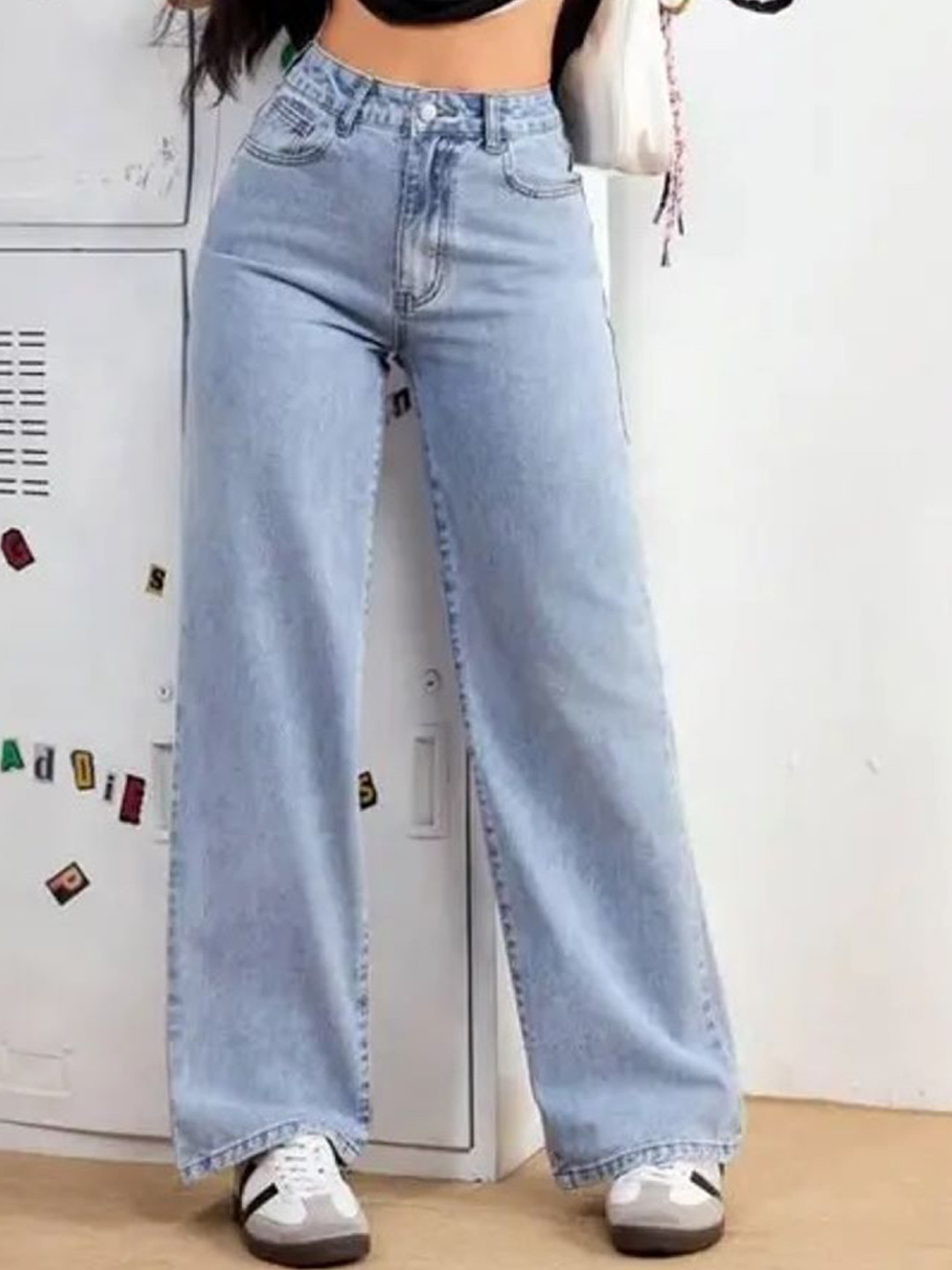 VK FASHION Women Jean Wide Leg High-Rise Light Fade Stretchable Jeans