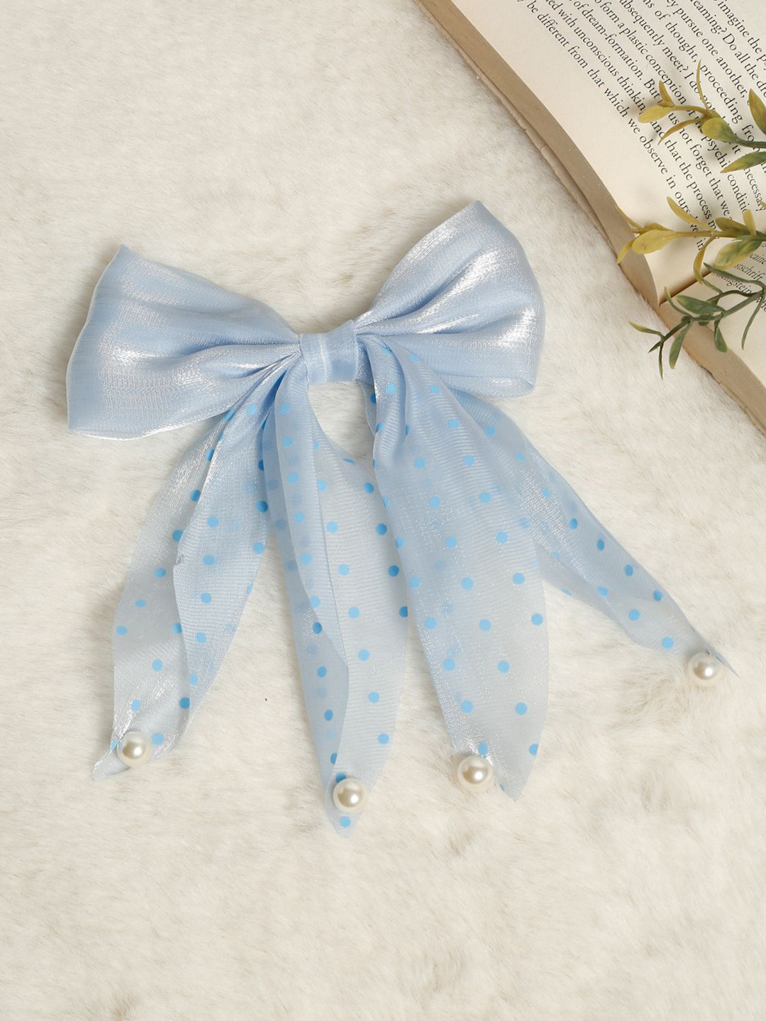 Stoln Women Bow Details Polka Doted Net Alligator Hair Clip