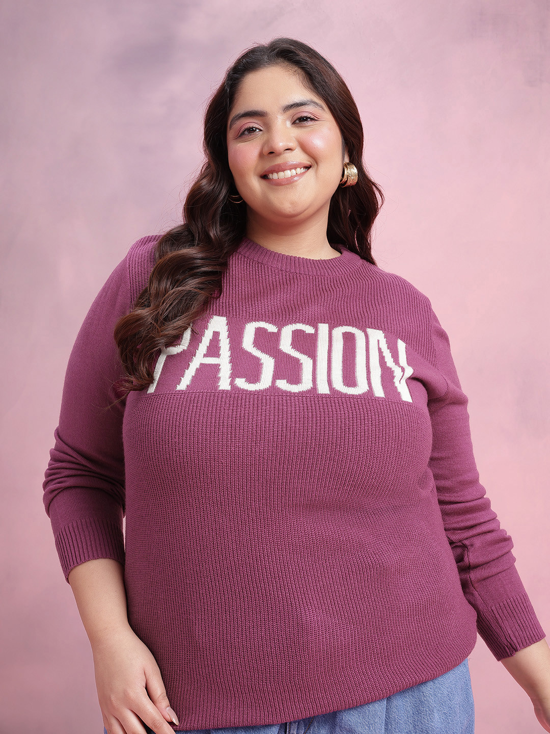 DressBerry Curve Typography Self Design Pullover