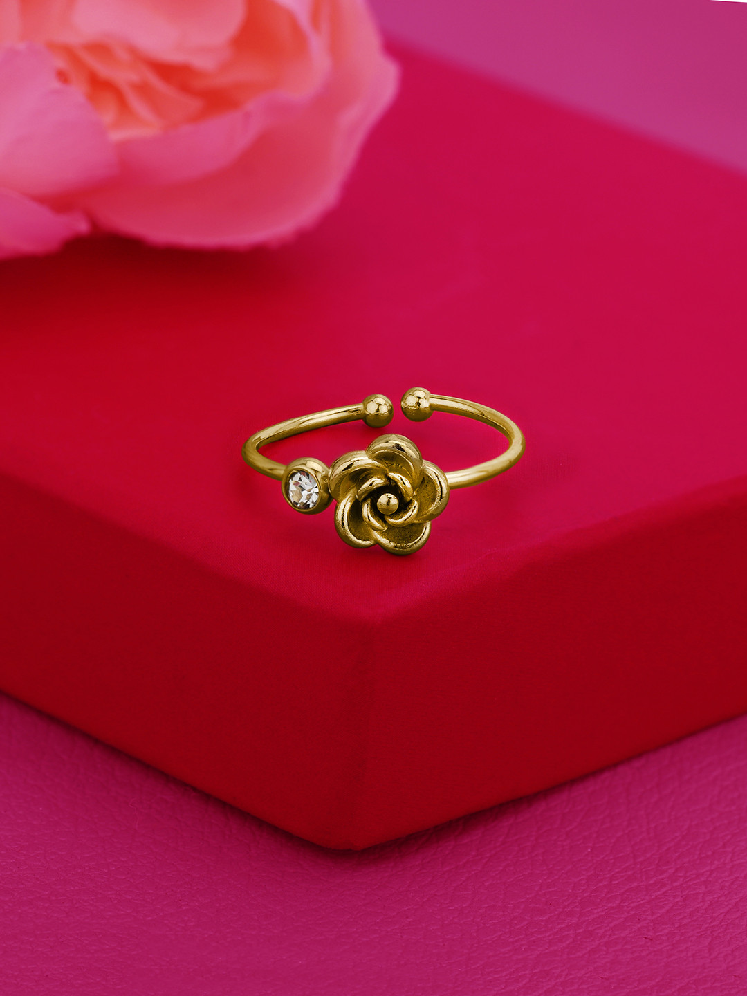 Carlton London Gold Plated CZ Floral Adustable Ring