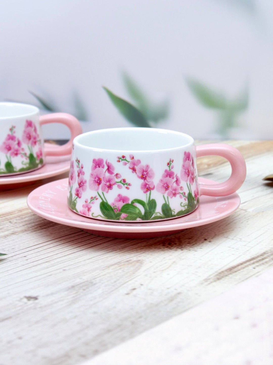peppy little things Pink & White Printed Ceramic Cup & Saucer Set