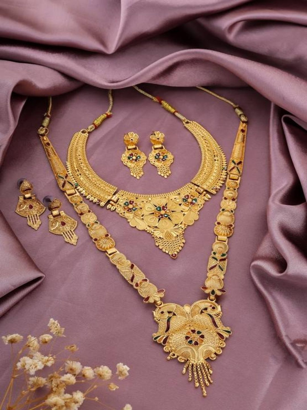 Naitrutya Elegance Set Of 2 Gold-Plated American Diamond-Studded Jewellery Sets