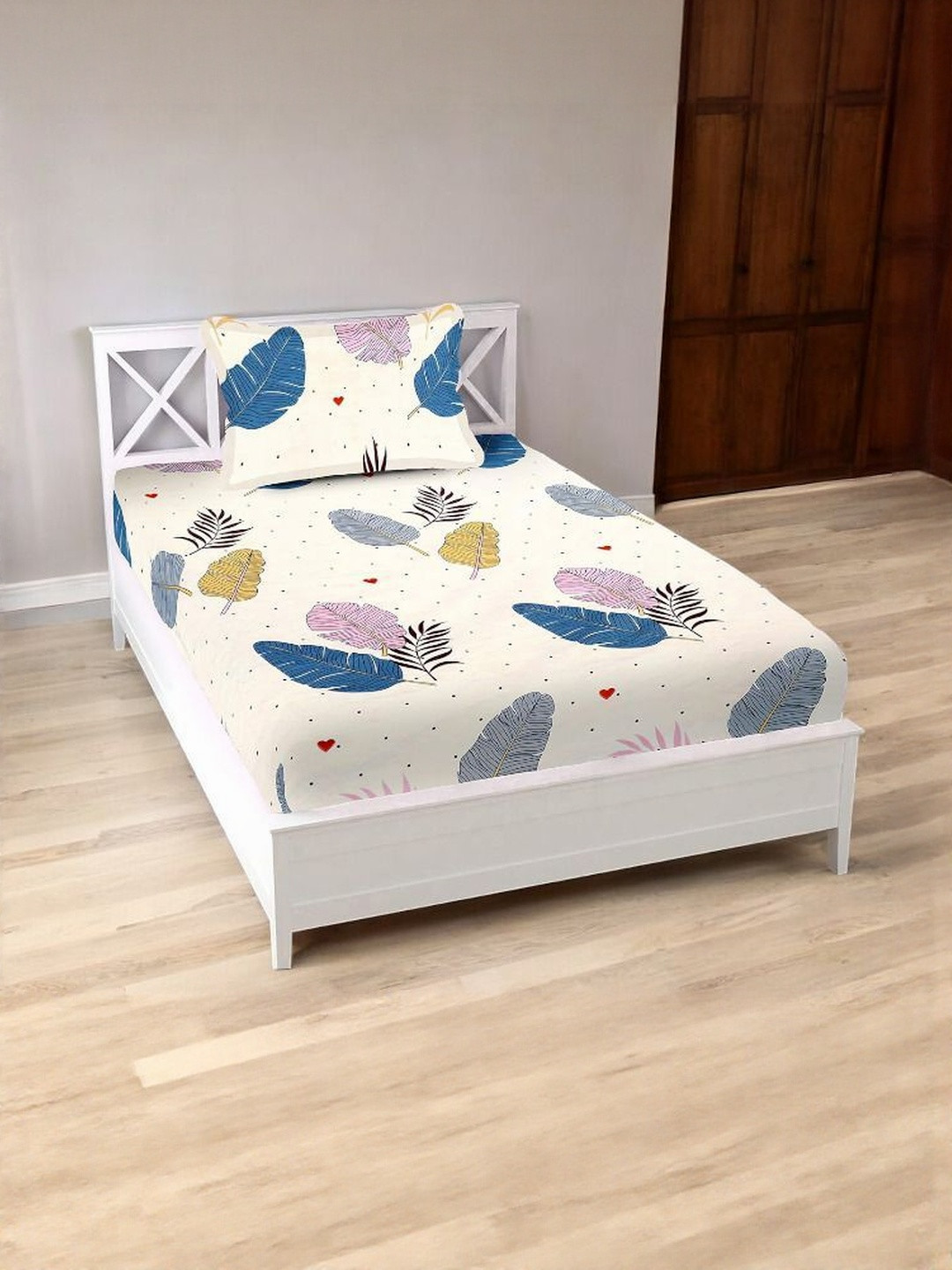 WELLNEST White Cotton Single Bedsheets