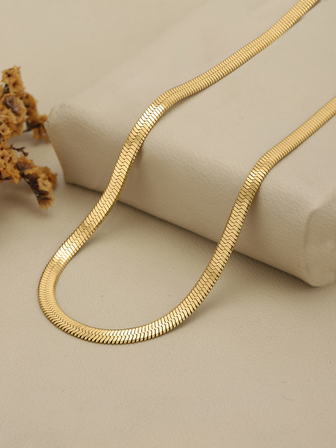 Gold Plated Flat Snake Chain Necklace