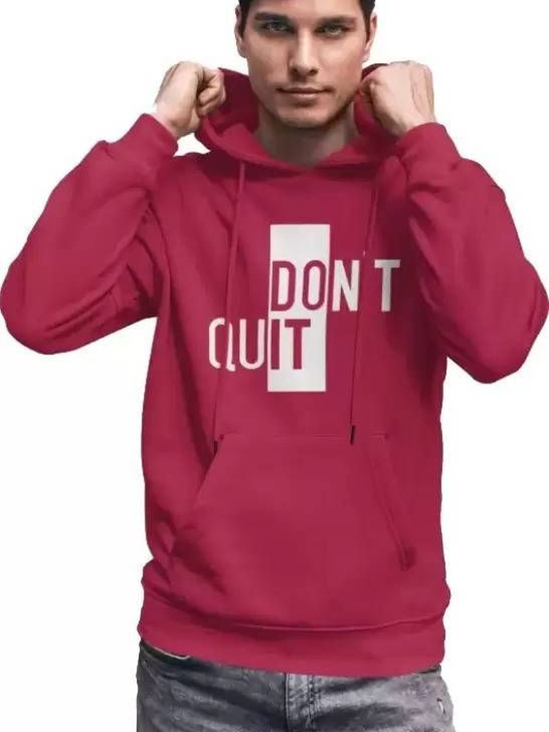 VALUE CREATION Men Maroon Cotton Printed Hooded Pullover