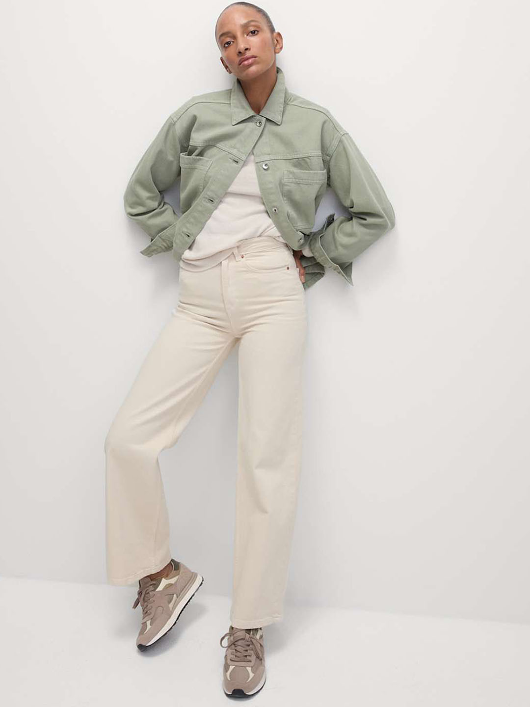 Marks & Spencer Women Solid Spread Collar Relaxed Pure Cotton Denim Shacket