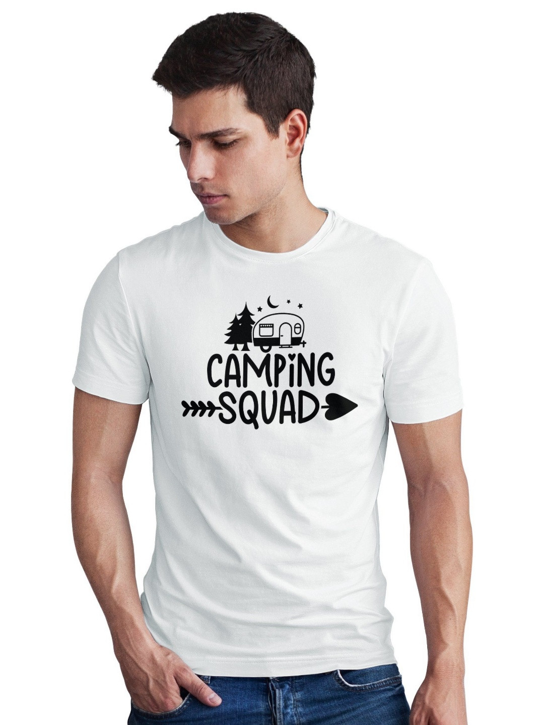 Seekbuylove Men Bio Finish Camping Squad Round Neck Pure Cotton T-shirt