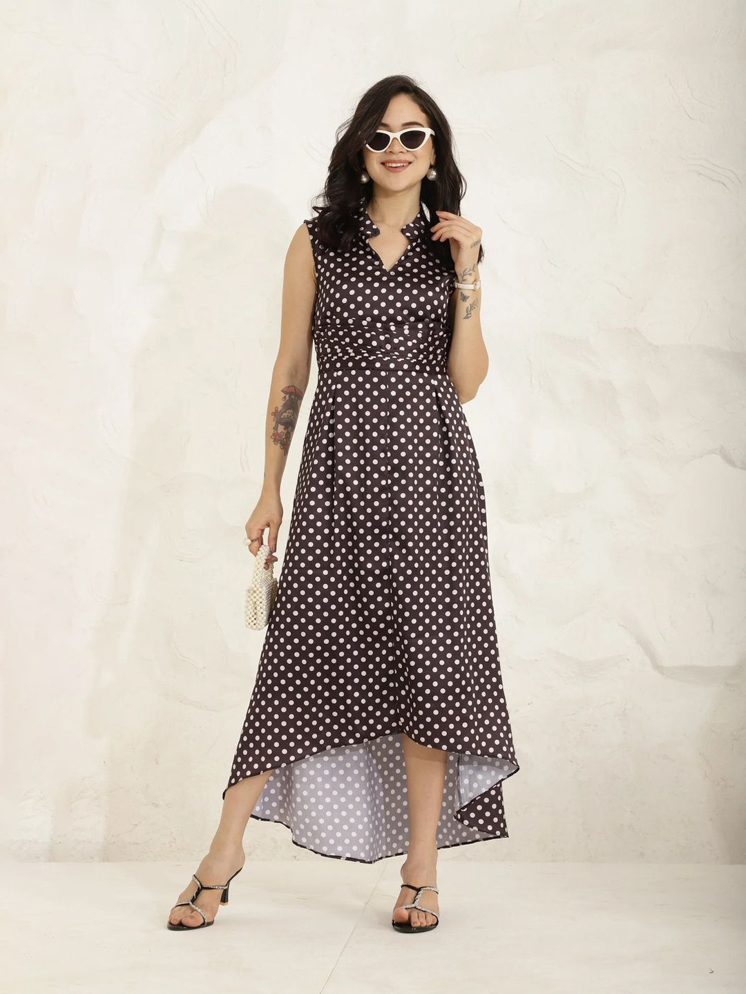 SANAITA CREATIONS Polka Dot Printed Sleeveless Flare Dress