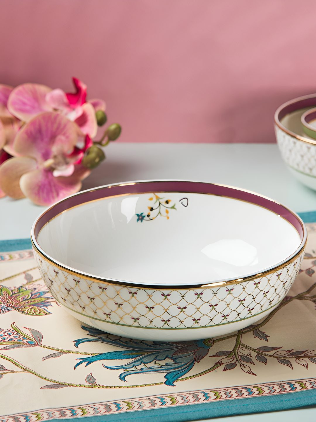 Fabindia White Ceramic Dishwasher Safe Serving Bowl 1.5L