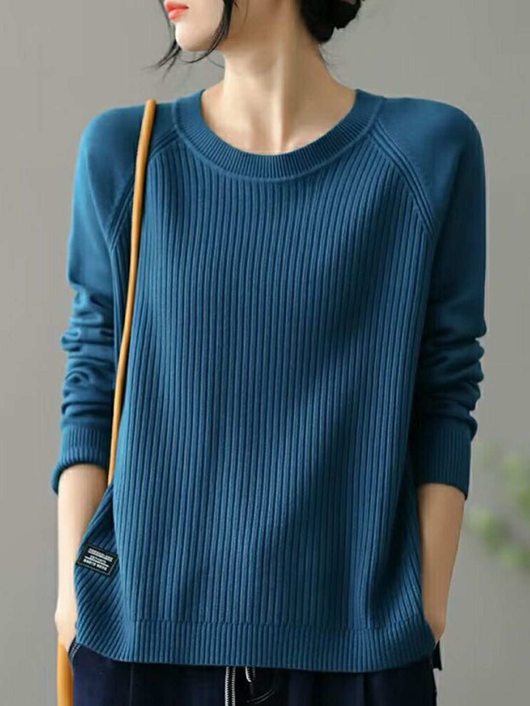 StyleCast Ribbed Round Neck Long Sleeves Pullover Sweater