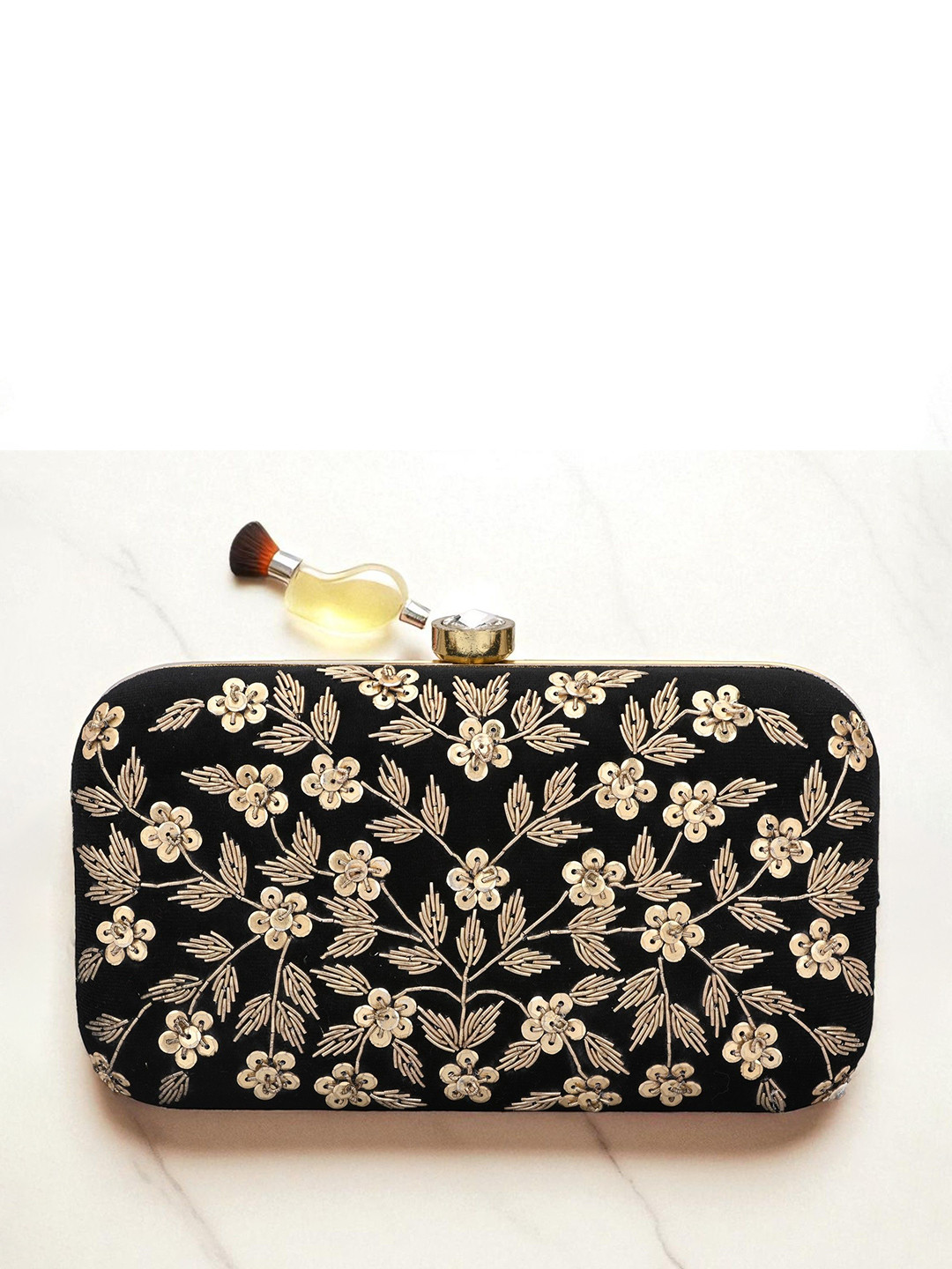 FOR THE BEAUTIFUL YOU Women Embellished Shoulder Strap Velvet Box Clutch