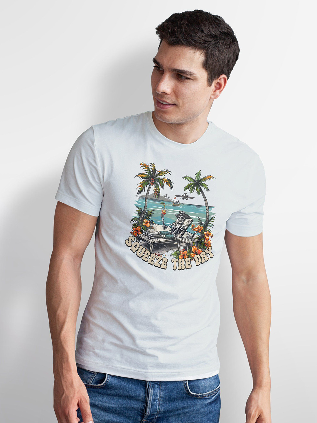 Seekbuylove Men Bio Finish Squeeze The Day Round Neck Pure Cotton T-shirt