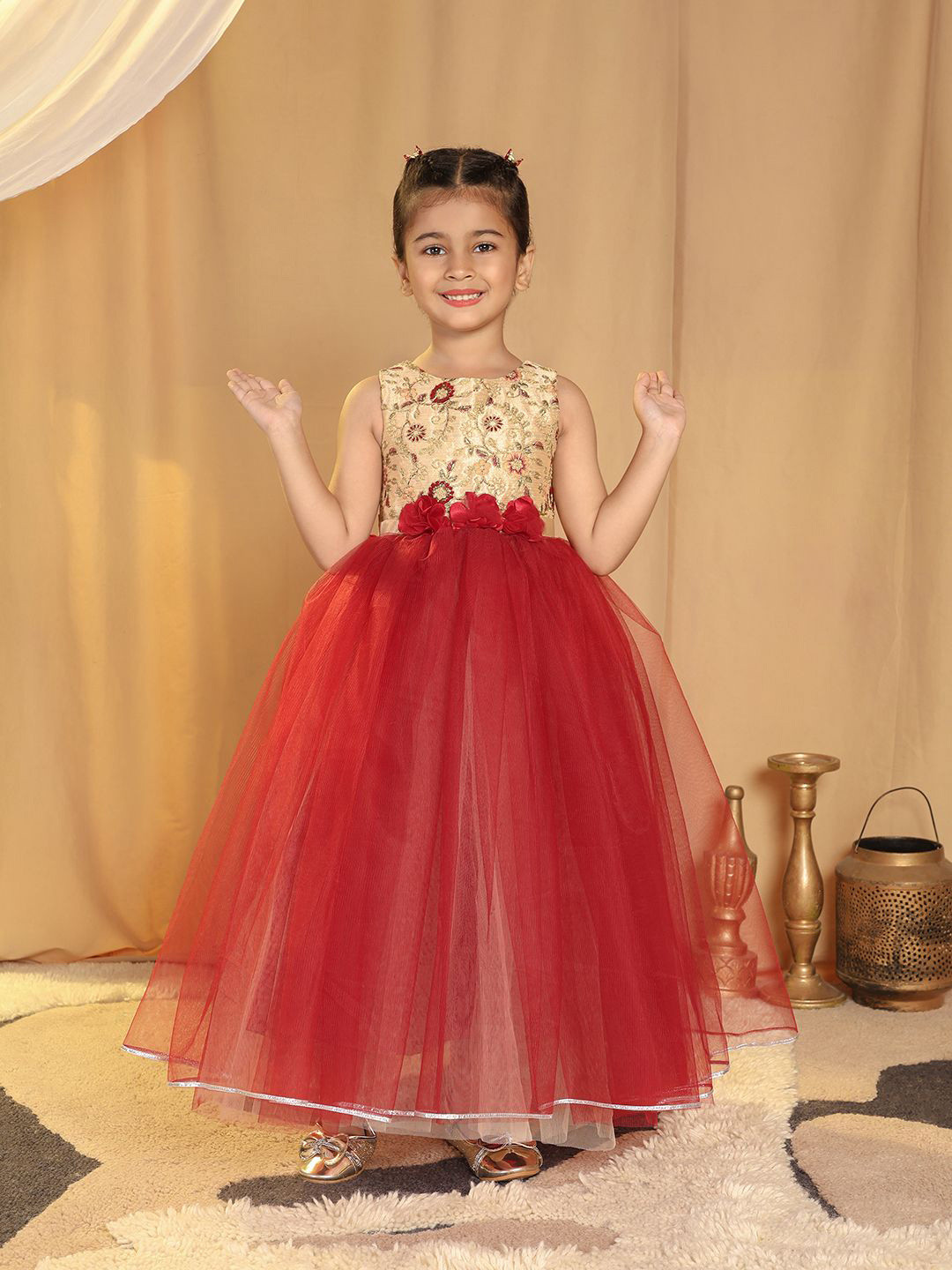 Toy Balloon Kids Maroon Beautiful Full-Length Party Dress