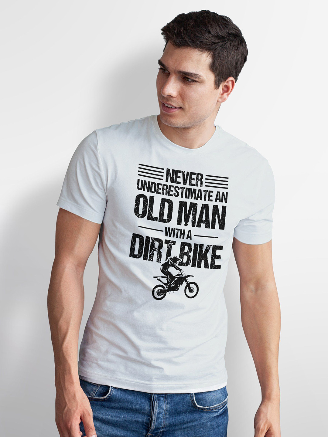 Seekbuylove Men Bio Finish Old Man Dirt Bike Round Neck Pure Cotton T-shirt