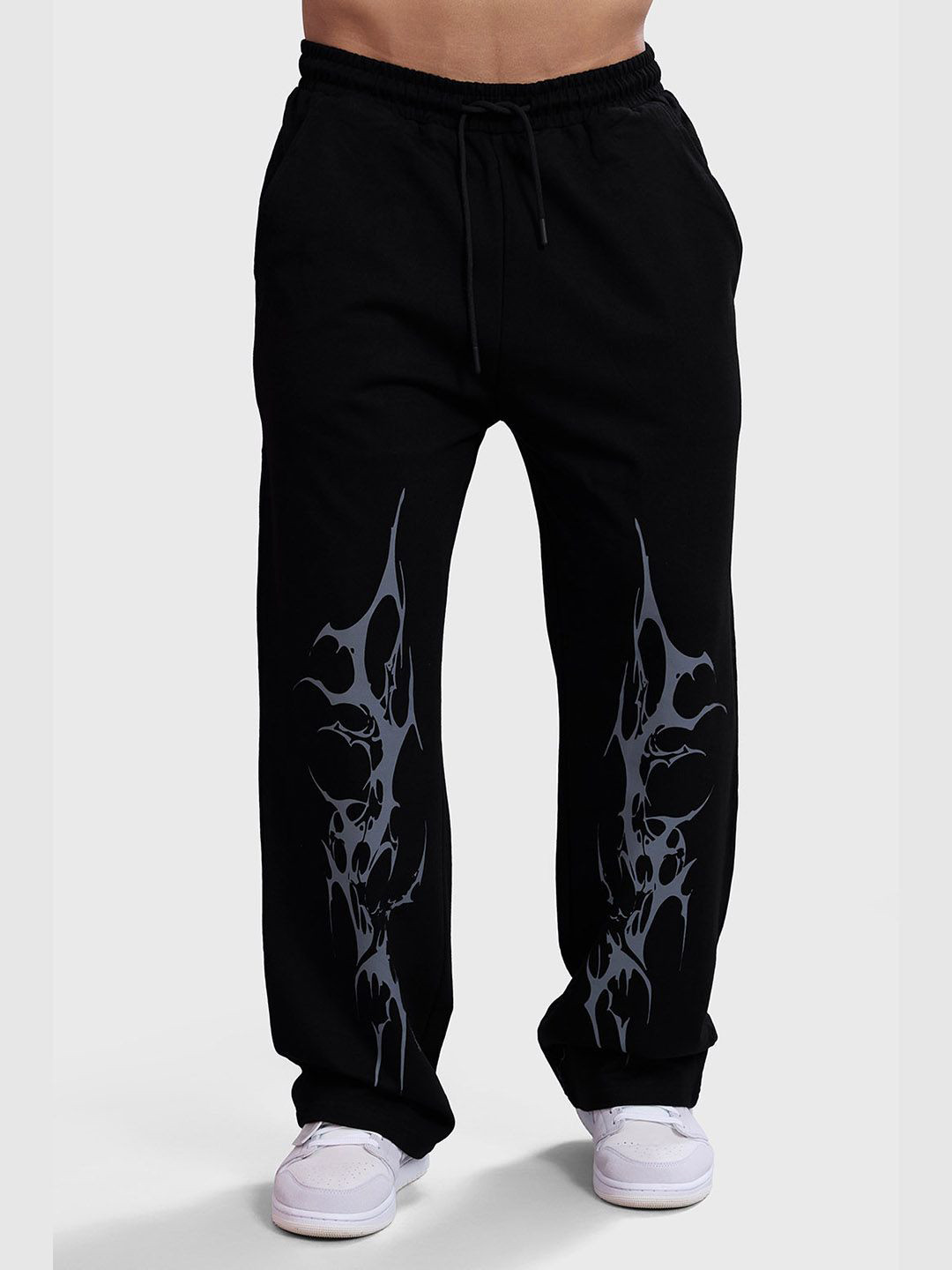 FUAARK Men Graphic Printed Straight Fit Low Rise Oversized Cotton Gym Track Pants