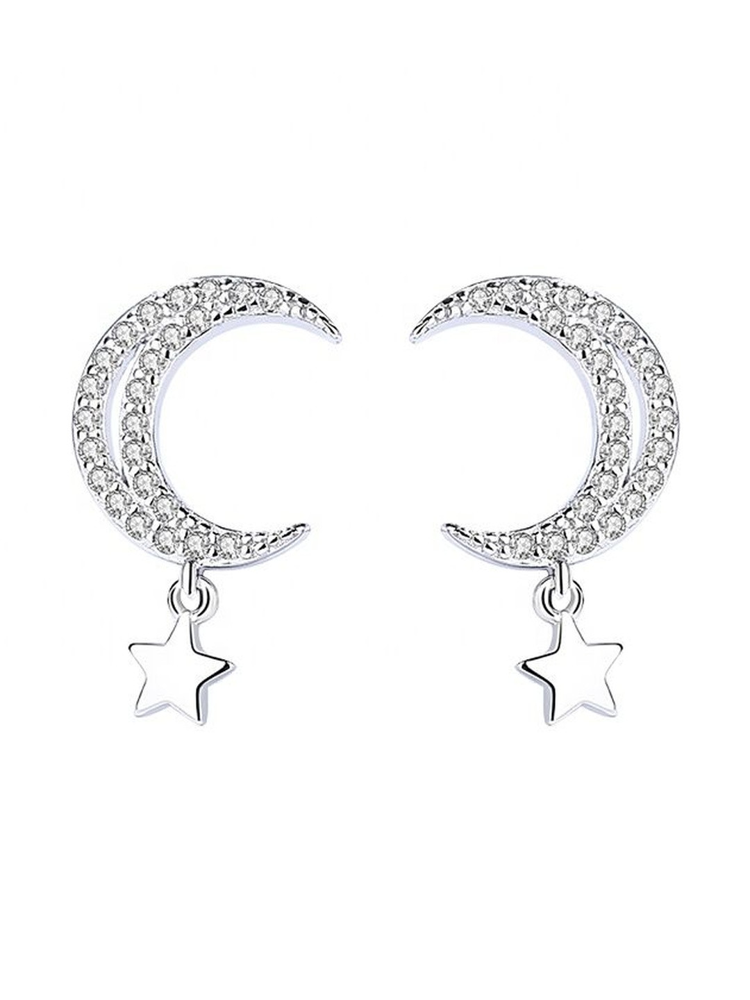 MYSTICFLAVIA White Zircon Moon & Hanging Star Silver Earrings