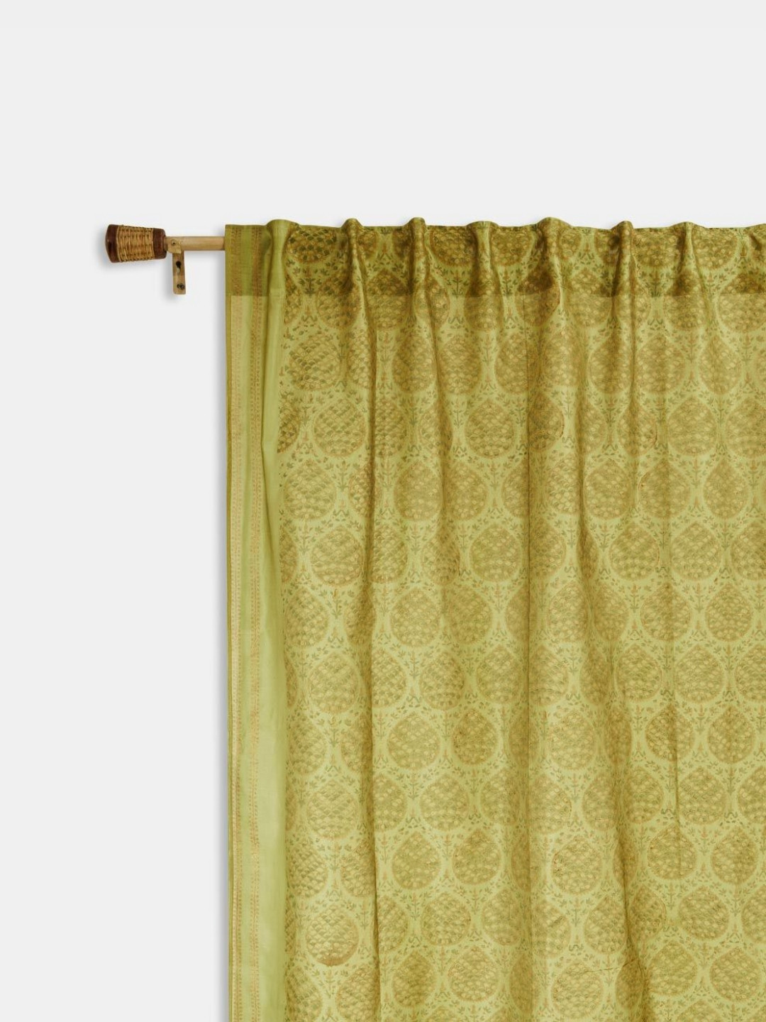 Fabindia Naisha Green & Olive Ethnic Motifs Printed Cotton Silk Sheer Window Curtains